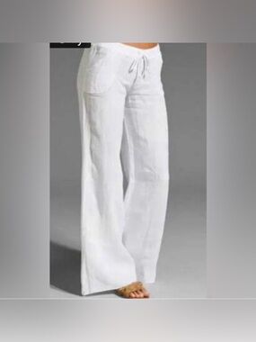 Willi Smith White Drawstring Linen-Blend Beach Comfy Size 10